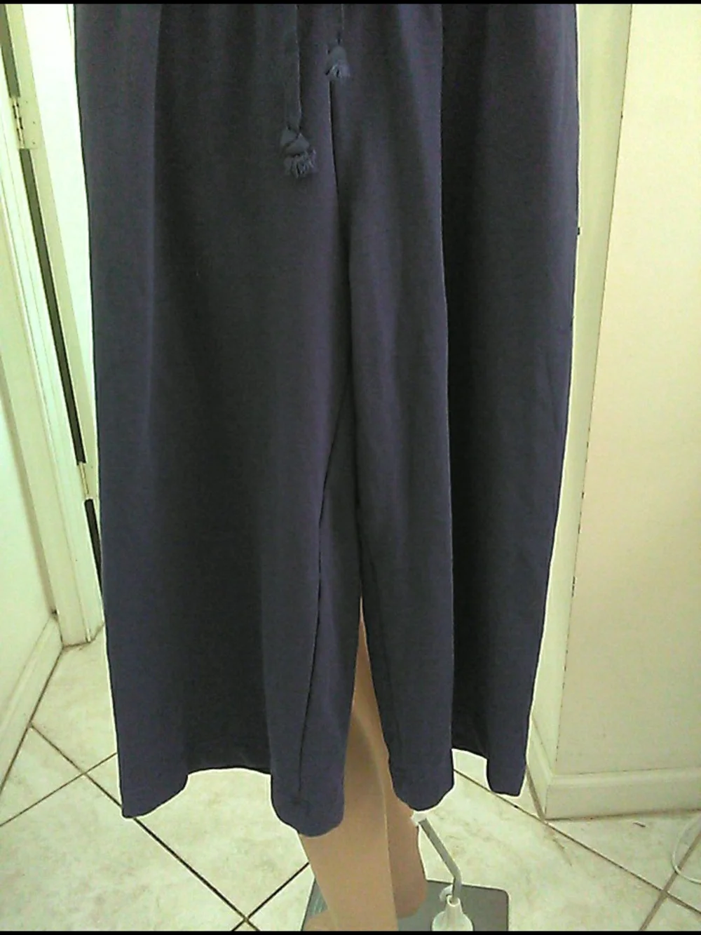 EX CON. FREE PEOPLE BEACH Navy Wide-Leg Lounge Pants Drawstring RAW EDGE PKTS XS
